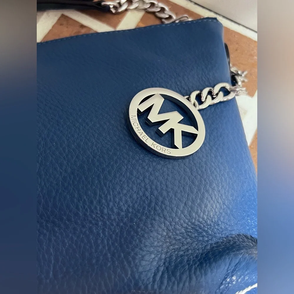 Michael Kors Blue Leather Shoulder Bag with Signature MK Charm